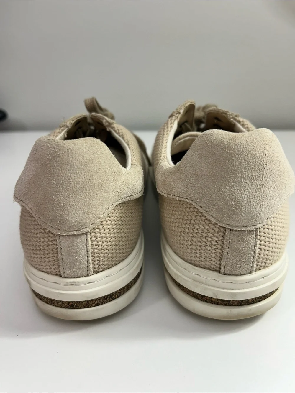 Birkenstock Low Bend Beige Canvas & Suede Lace Up Cork Midsole Sneakers Size 7 - Picture 4 of 14